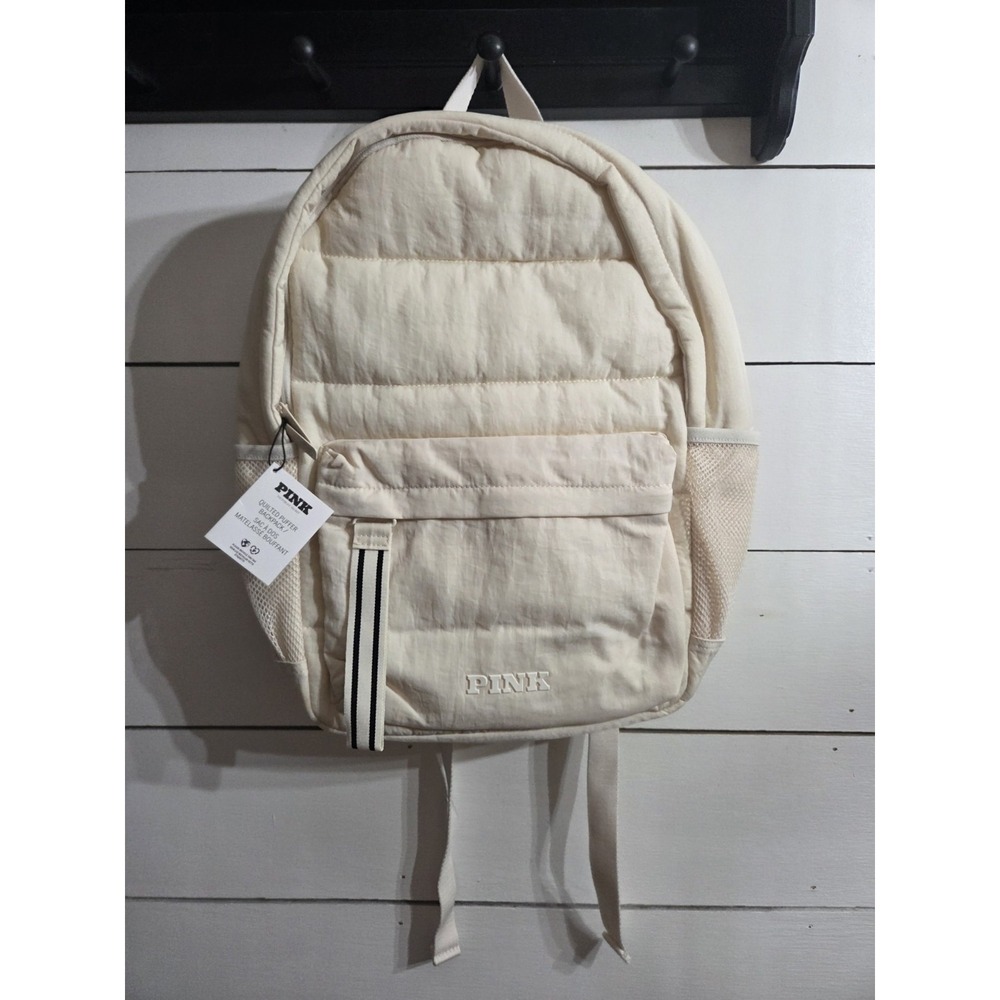 New Victoria's Secret PINK Quilted Puffer Backpack CREAM NWT 🎒 New*